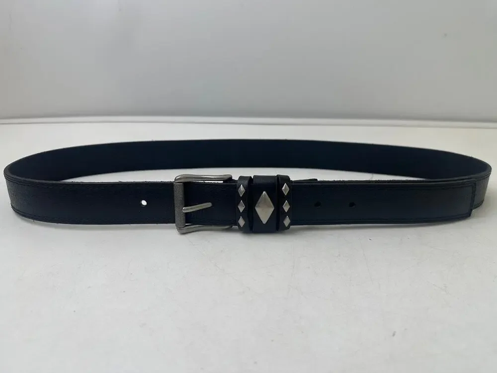 Frye Black Leather Diamond Studded Belt W/ Silver Hardware Men's Sz Large NWT